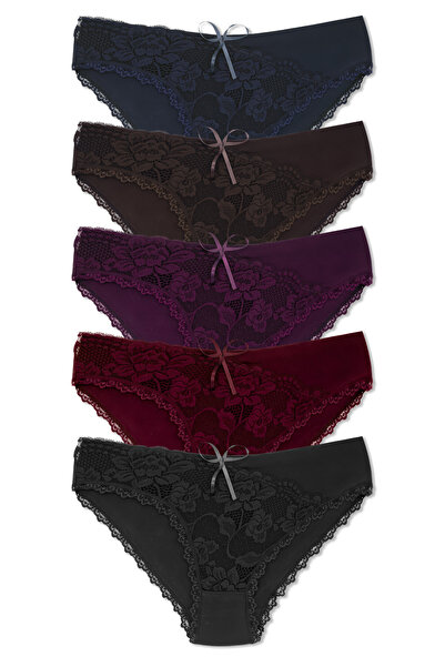 ZENA UNDERWEAR مجموعة من 5 سراويل داخلية نسائية قطنية بتفاصيل دانتيل في الأمام
