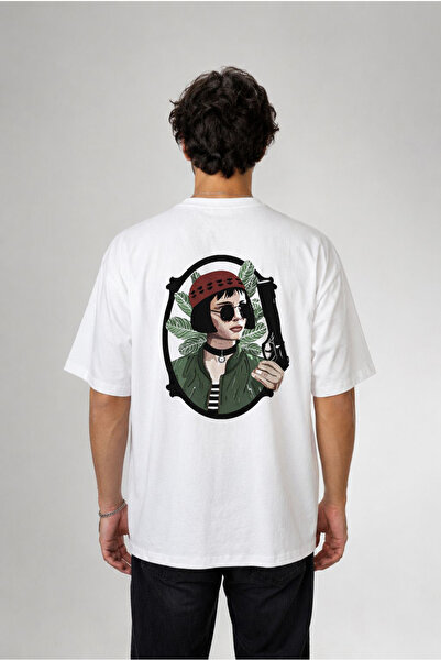 cesita Leon the Professional Printed Oversize Cotton White T-Shirt