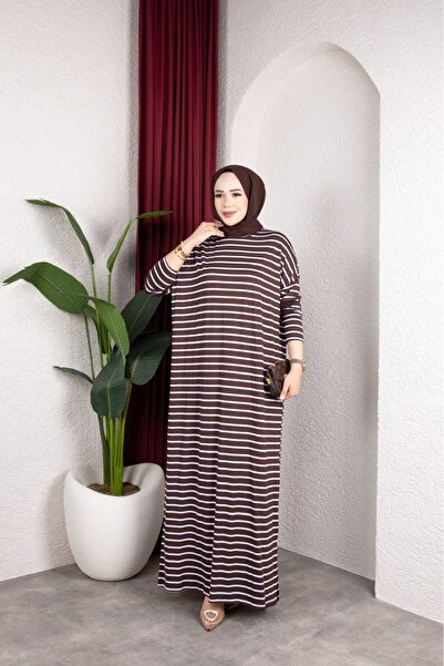 MODAMÜNASİP Our Striped Viscose Combed Cotton Dress with a Fabric That Doesn'...
