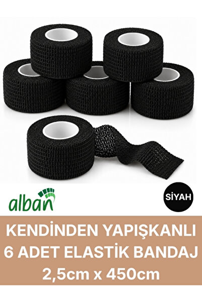 Alban 2,5cm 6'Lı Set Kendinden Yapışkanlı Elastik Bandaj, Kohesiv Bandaj 2,5c...