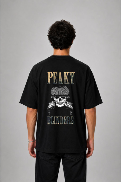 cesita Peaky Blinders Thomas Shelby Printed Oversize Cotton Black T-Shirt T-S...