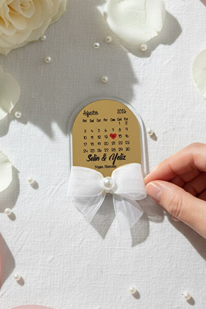 Hediyelen Söz-Nişan-Nikah Hediyesi Gold Aynalı Fiyonklu Takvim Tasarım Magnet...