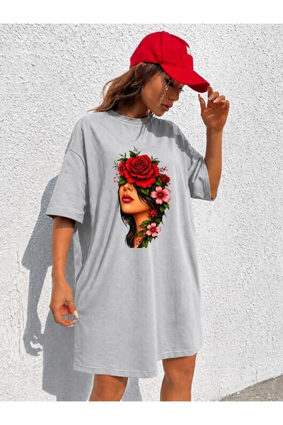 classy moda Women's Extra Long Oversize Rose Detailed Women's Figure Printed ...