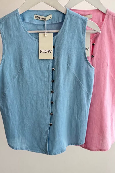 Unique Boutique Buttoned Pink Linen Blouse