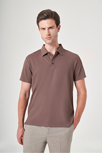 İmza Brown Polo Collar Short Sleeve Relaxed Fit Flexible Non-Fraying Collar T...
