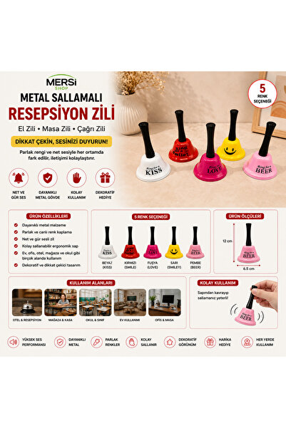 Mersi SHOP Metal Sallamalı Resepsiyon Zili El Zili Masa Zili Çağrı Zili Dekor...