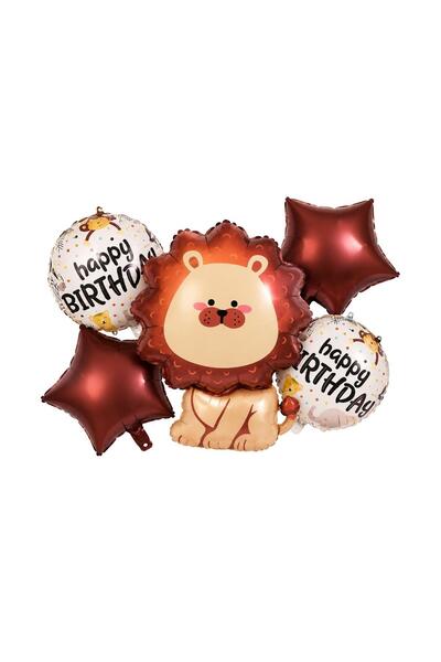 Patladı Gitti Set of 5 Lion Themed Happy Birthday Foil Balloons – Safari and ...