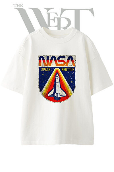 THEWERT Nasa Space Shuttle_1 Design Printed Unisex White Oversize T-Shirt