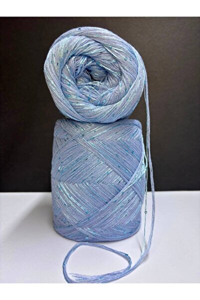 Ana&Kuzusu İplik Baby Blue Italian Mercerized Yarn (5 Layers), Baby Blue Sequ...