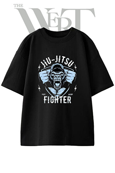 THEWERT Jiu Jitsu Gorilla Design T-shirt sa printom, unisex, crna, oversized
