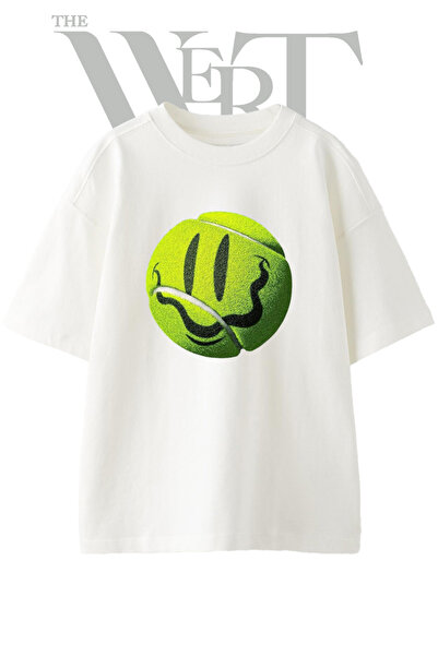 THEWERT Melting Smiley Design Printed Unisex White Oversize T-Shirt
