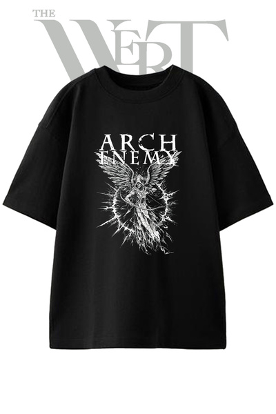 THEWERT تي شيرت أسود كبير الحجم مطبوع بتصميم Arch Enemy للجنسين