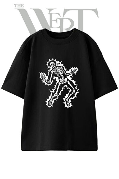 THEWERT Μπλουζάκι Unisex με στάμπα Punk Skeleton Design σε μαύρο χρώμα και ov...