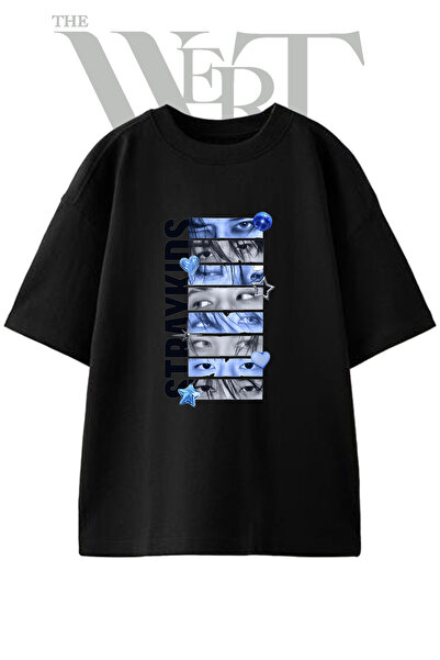 THEWERT Μπλουζάκι Stray Kids 2 με στάμπα, Unisex, μαύρο, oversized