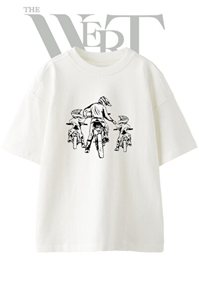 THEWERT Motocross Family Design Printed Unisex White Oversize T-Shirt