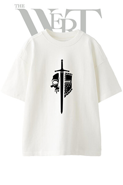THEWERT Μπλουζάκι Kafatasi Mifer με στάμπα, Unisex, λευκό, oversized