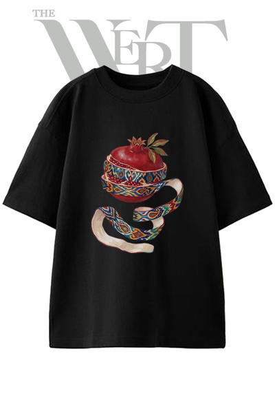 THEWERT Μπλουζάκι Unisex Μαύρο Oversize με στάμπα σχεδίου Ikat ροδιού