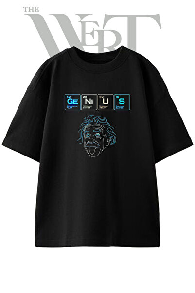 THEWERT Μπλουζάκι Albert Einstein με στάμπα, Unisex, μαύρο, oversized