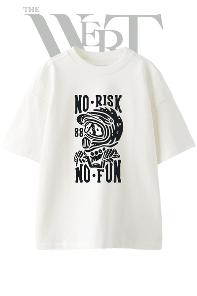 THEWERT Biker Skeleton Design T-shirt sa printom, unisex, bela, velika veličina