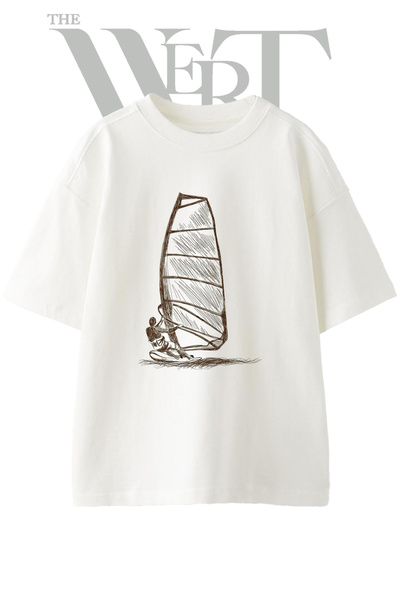 THEWERT Wind Surf Design Printed Unisex White Oversize T-Shirt