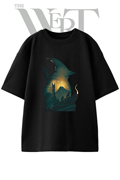 THEWERT Lord Rings Design Printed Unisex Black Oversize T-Shirt