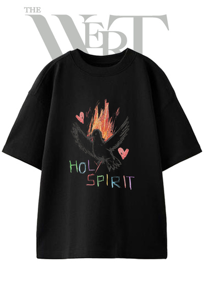 THEWERT Μπλουζάκι με στάμπα Holy Spirit Design, Unisex, Μαύρο, Oversize
