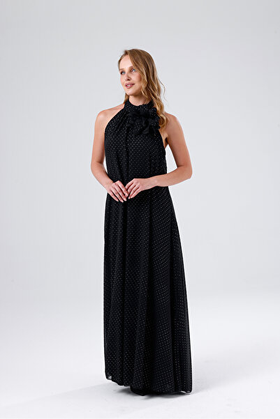 Sense Backless Zippered Elastic Chiffon Dress with Floral Accessories |   Elb...
