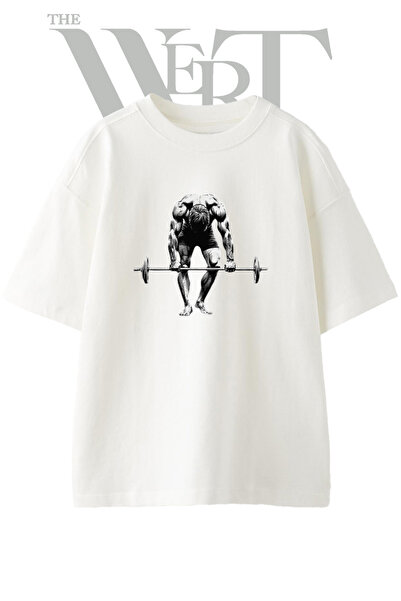 THEWERT Μπλουζάκι Bodybuilding Design με στάμπα Unisex Λευκό Oversize