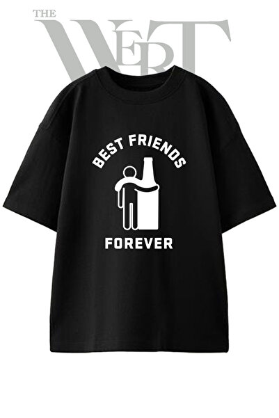 THEWERT Μπλουζάκι  "Best friends bottle " με στάμπα, Unisex, Μαύρο, Oversize