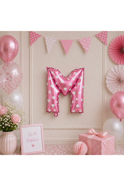 Parti Dükkanı 16 Inch 36 cm Polka Dot Pink m Letter Foil Balloon Birthday Nam...