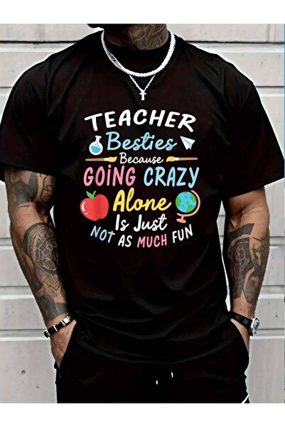 4Car تي شيرت مطبوع عليه عبارة Besties Funny Teacher من القطن بنسبة 100% للرجا...