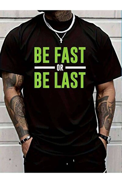 9TAY تي شيرت من القطن بنسبة 100% بتصميم Fast Or Be Last - تي شيرت رياضي للجري...
