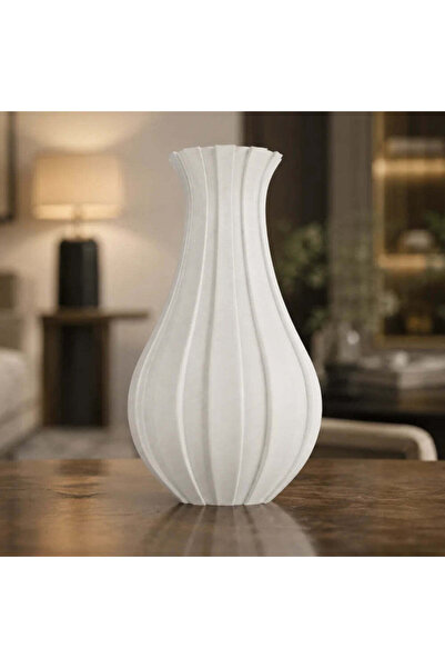OEM Vaza decorativa alb mat, 20 cm, cu linii in relief, ideala pentru flori a...