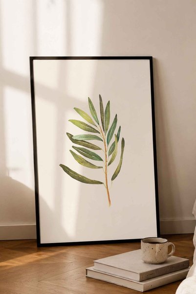 dudekohome Zeytin Dalı Çerçeveli Tablo Minimalist Botanik Duvar Dekoru DDK25