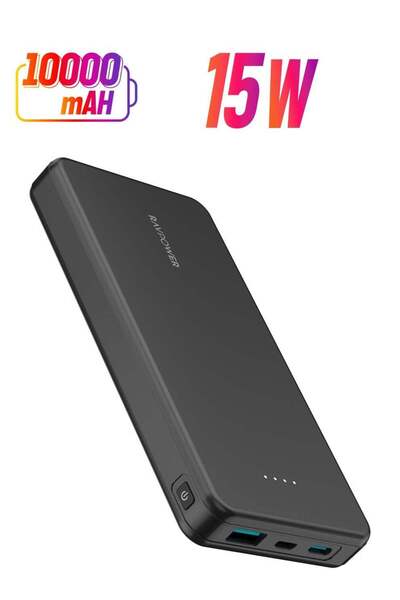 RavPower بنك طاقة بسعة 10000 مللي أمبير مع منافذ Type-C وMicro وUSB، بقوة 15 واط