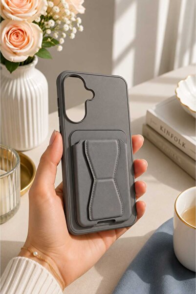 Case SAMSUNG A57 GRİ Deri Standlı Kılıf