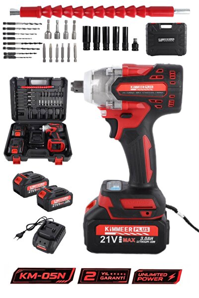 KİMMEER PLUS 300 NM TORKLU 21V ÇİFT AKÜLÜ 10 PİLLİ KÖMÜRSÜZ 1/2 SARI SOMUN SI...