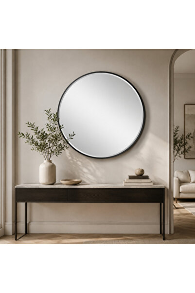 on home مرآة دائرية بإطار أسود - مقاس 100 × 100 سم
