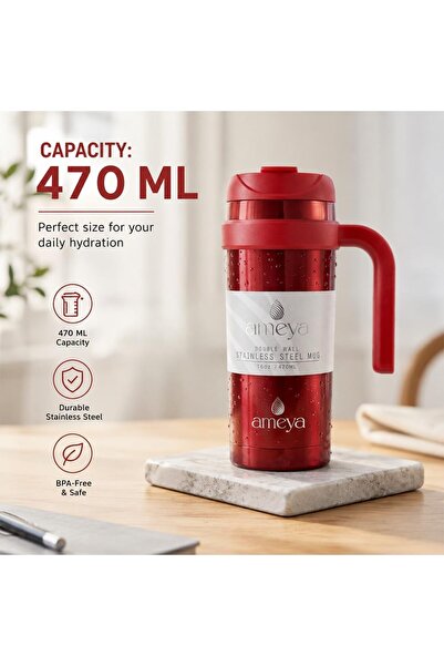 Taimi 470ml Double Wall Stainless Steel Travel Mug with Handle, Leakproof Lid...