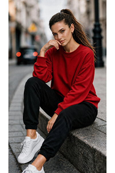 TREND EMMODA سويت شيرت نسائي بلون واحد وياقة دائرية بسيطة ومريح للاستخدام اليومي