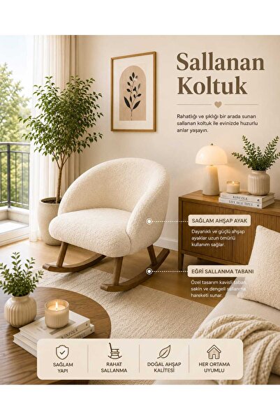 DEKOZUM SİENA Sallanan Koltuk Berjer Koltuk Tedy Kumaş Ahşap Ayaklı Sallanan ...
