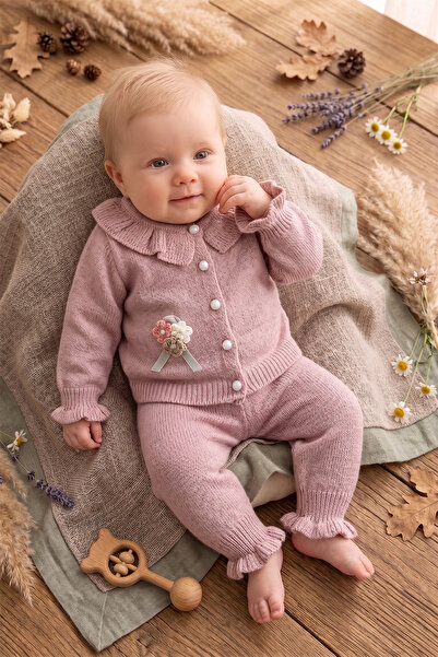 Babymod Knitwear Soft Textured 2-Piece Floral Embroidered Cardigan Baby Girl Set