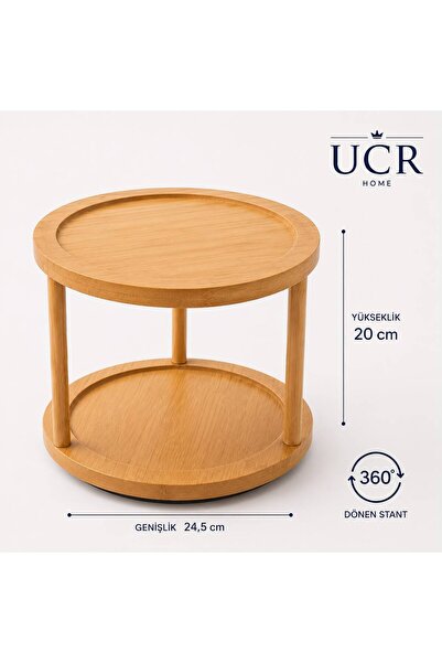 UCR HOME Doğal Bambu 2 Katlı Dönen Sunum Standı 360 Derece Döner Servis ve Organizer Standı Banyo Düzenleyici 2 Katlı Baharatlık Düzenleyici