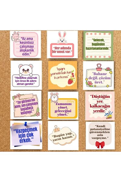 Seçkin Trend Eğitim Başarı Öğrenci Çocuklar Motivasyon 12'li Kart Seti-3-10x10cm, Tel ve Mantar Panolar İçin