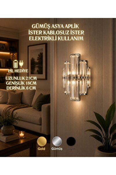 HM AYDINLATMA Modern Asya Tasarım Kristal Detaylı Aplik Duvar Lambası - Hem P...