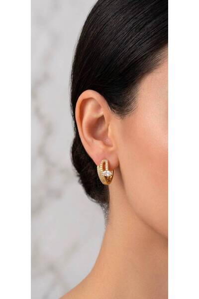 VAREVİA Patterned Stone Gold Color Earrings