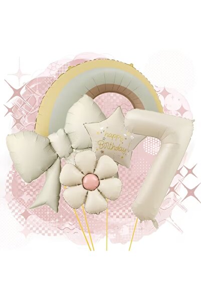 ÇITIPITISTORE Rainbow Cream Bow Cream Star Age Themed Party Birthday Balloon Set