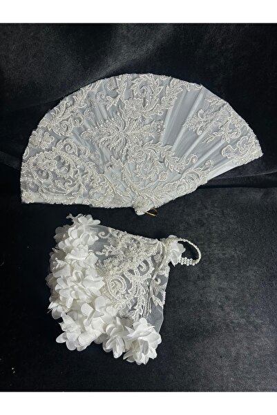 Bridal Luxe Čipkasti detaljni svadbeni lepeza i maramica, albanska maramica