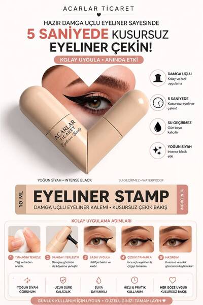 Acarlar Ticaret SİYAH- Suya Dayanıklı Çift Taraflı Eyeliner Damga Kalem Sağ V...