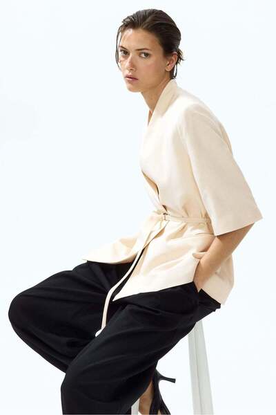 H&M Short-sleeved linen-blend blazer